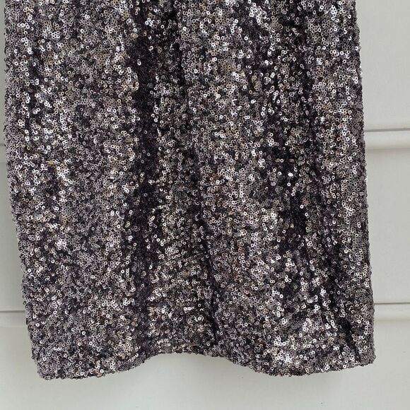 Bebe Bodycon Sequin Mesh Cutout Sleeveless Fitted Party Prom Dress Silver Grey X - Picture 3 of 13